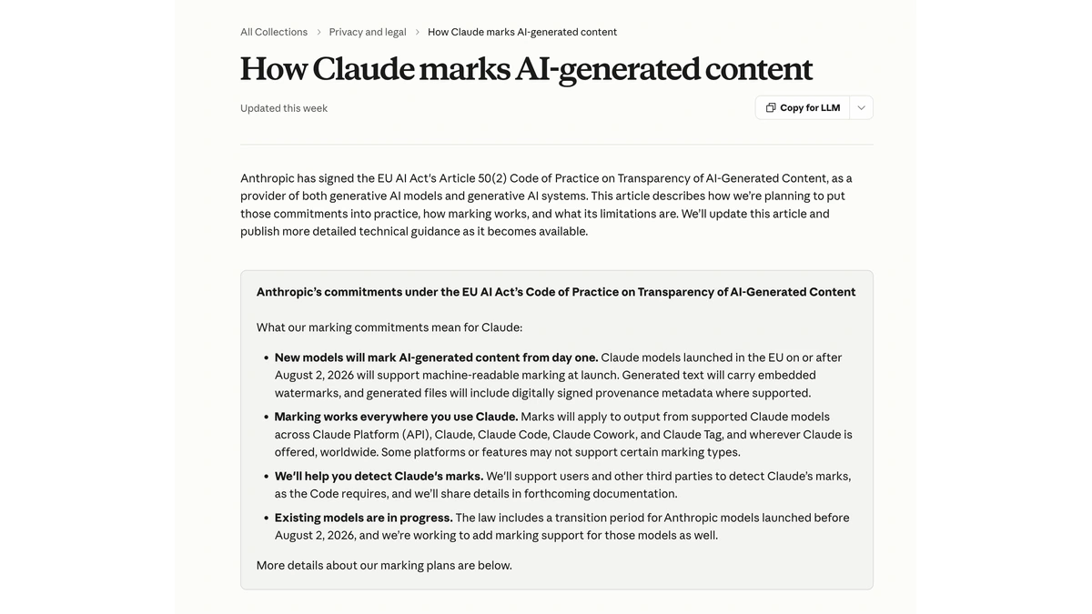 Claude Now Watermarks Everything It Writes. Here's What It Means for Marketers
