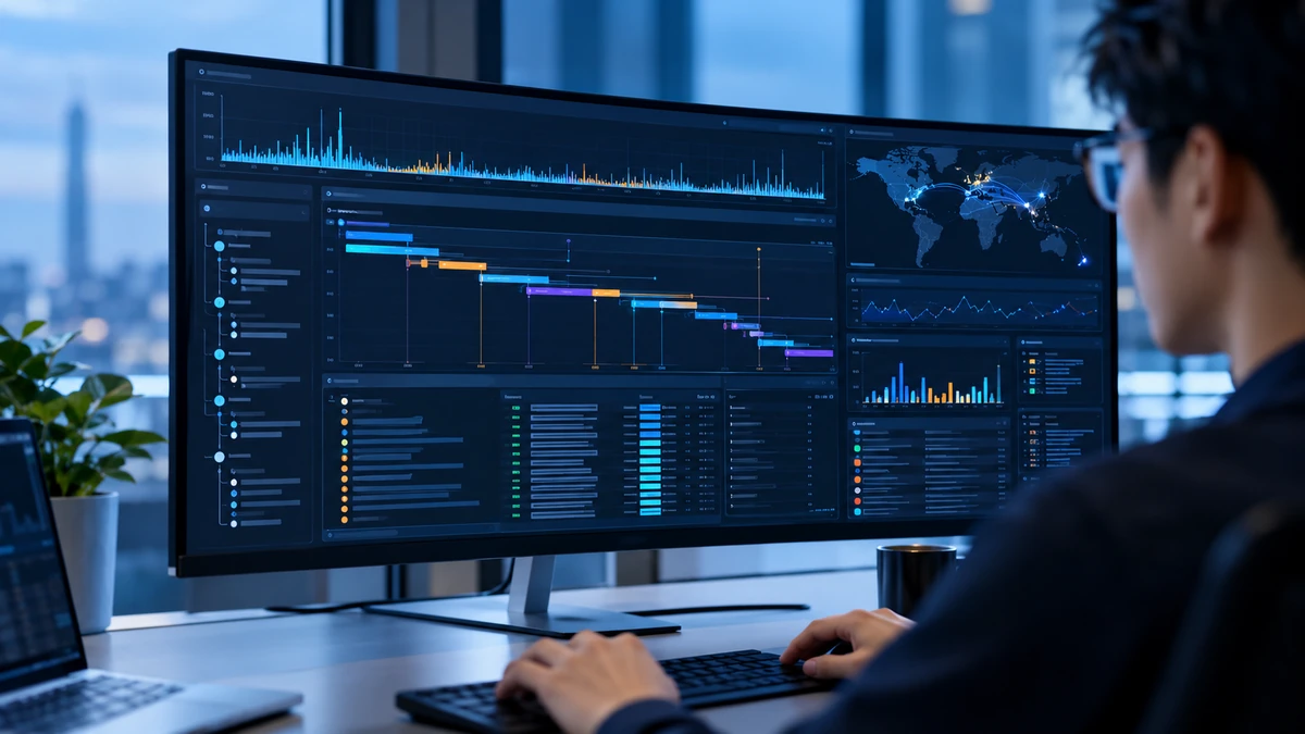 Cận cảnh dashboard kỹ thuật hiển thị logs và distributed traces liên kết theo một request qua Cloudflare Workers