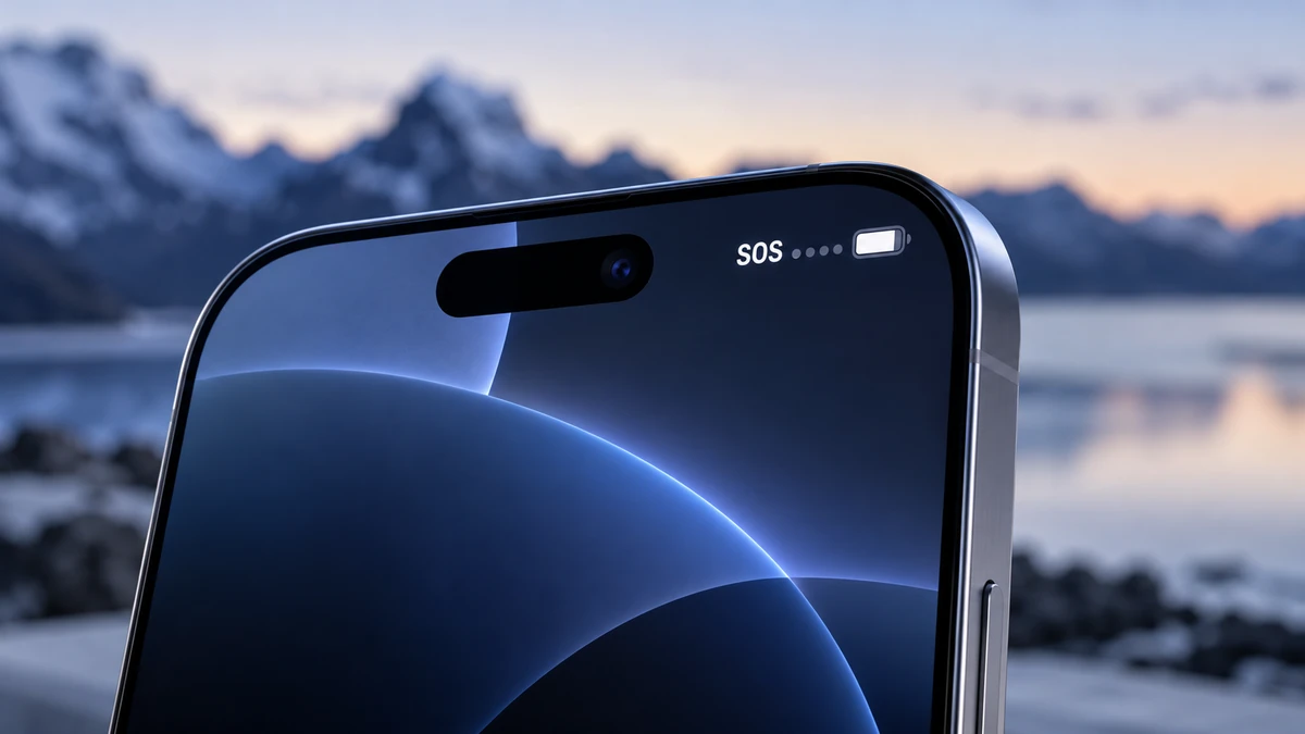 Cận cảnh màn hình iPhone 18 Pro Max hiển thị SOS thay cho biểu tượng 5G hoặc LTE, nhấn mạnh tình trạng mất dịch vụ