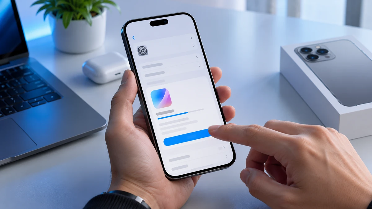 Màn hình iPhone đang mở mục Cài đặt chung và Cập nhật phần mềm để cài iOS 27.0.1, thể hiện quy trình xử lý thực tế