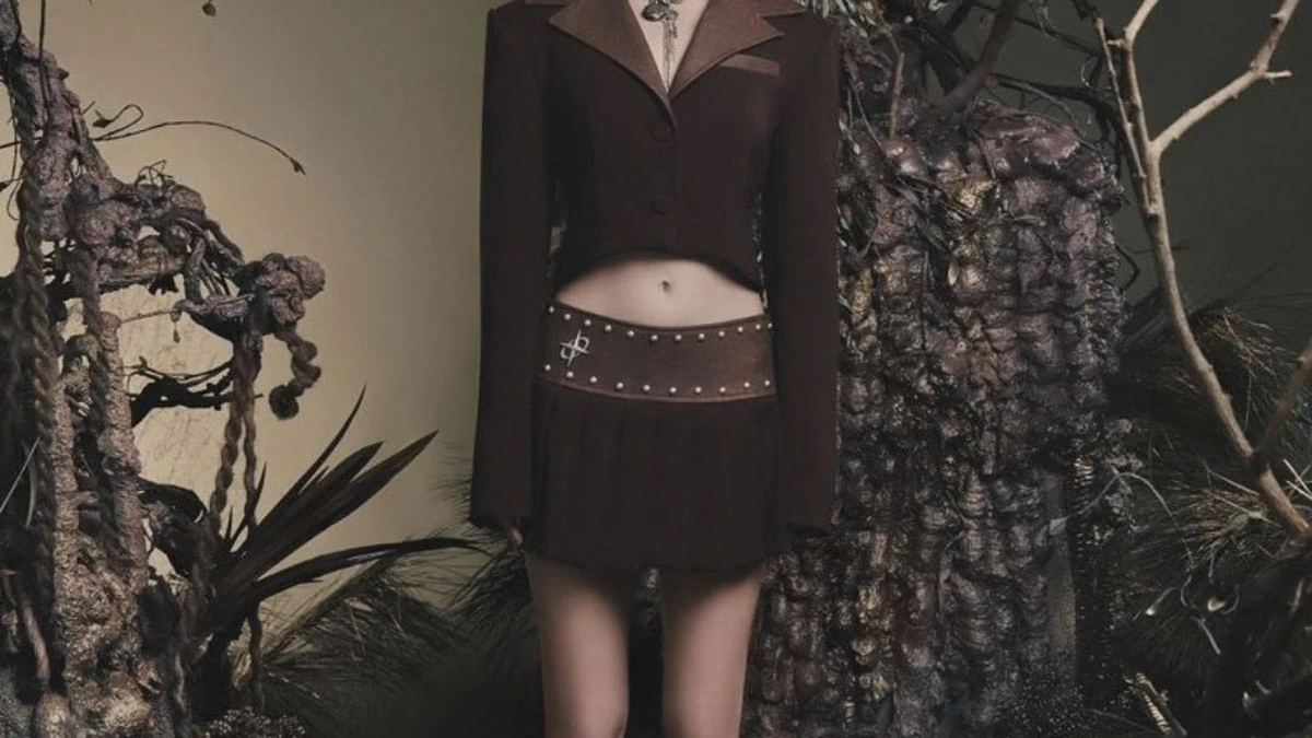 Blazer len màu nâu chocolate phối các mảng da giả, mang vẻ đẹp vượt thời gian.