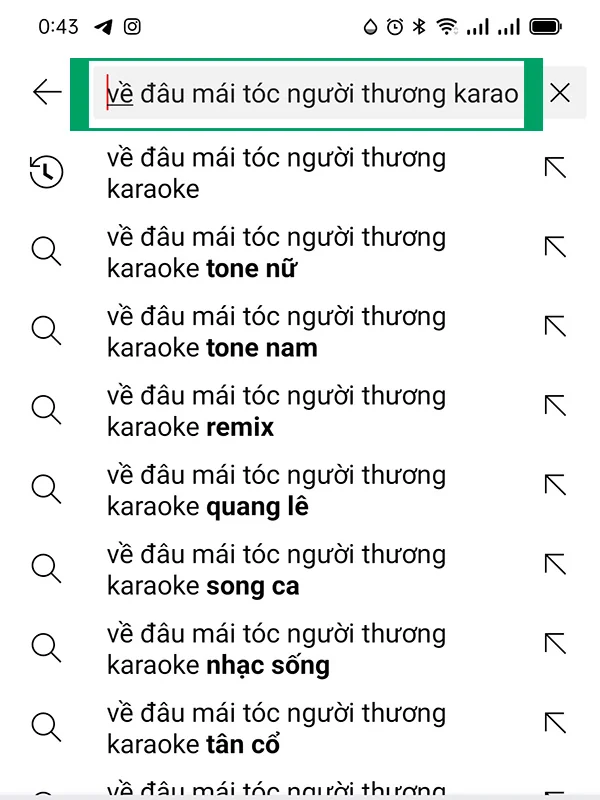 Tìm kiếm bài hát karaoke trên YouTube