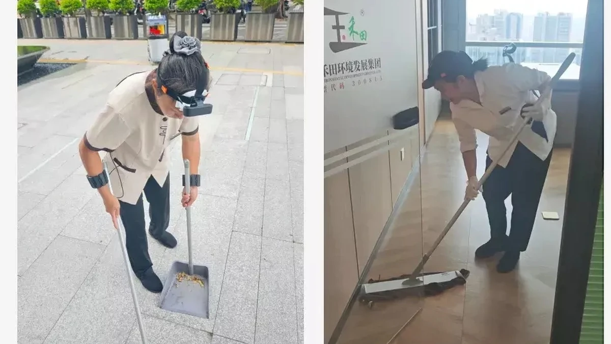 Những công nhân quét rác đeo thiết bị thu thập dữ liệu. Ảnh:QQ