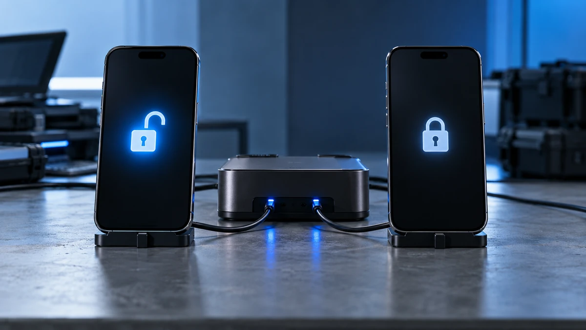 Minh họa cận cảnh hai trạng thái AFU và BFU của iPhone, với khóa mã hóa khả dụng trước và sau khi thiết bị tự khởi động lại
