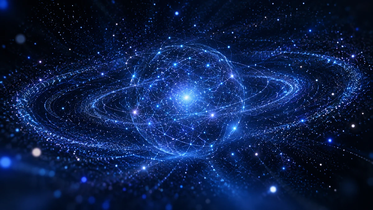 an illustrated blue image that reads