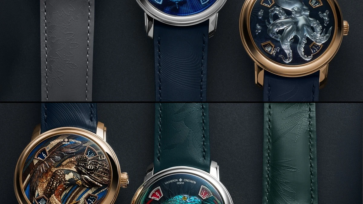 Sáu tác phẩm trong bộ sưu tập đồng hồ Vacheron Constantin Métiers d’Art Tribute to the Animal Kingdom.