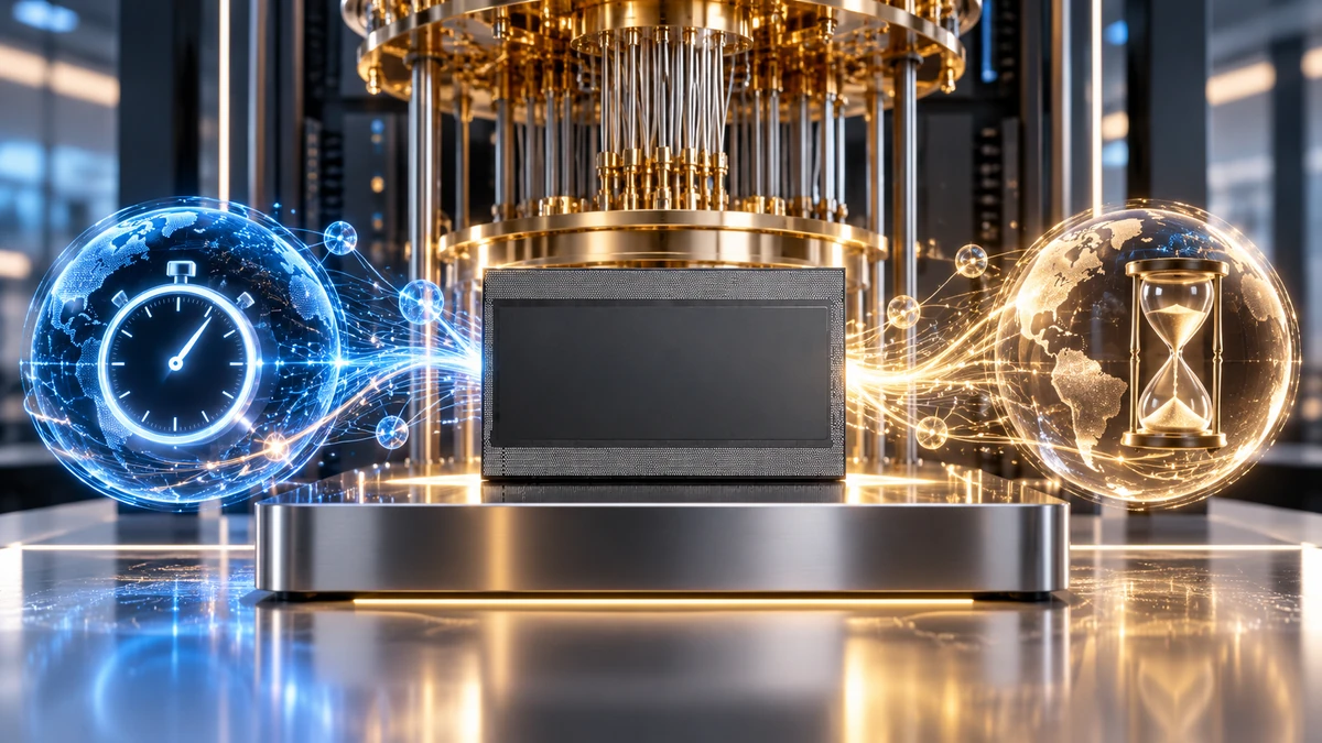 Toàn cảnh hệ thống máy tính lượng tử IBM với chip Nighthawk r2 ở trung tâm, hiệu ứng mạch lượng tử và đối chiếu trực quan 19 giây với 110 năm