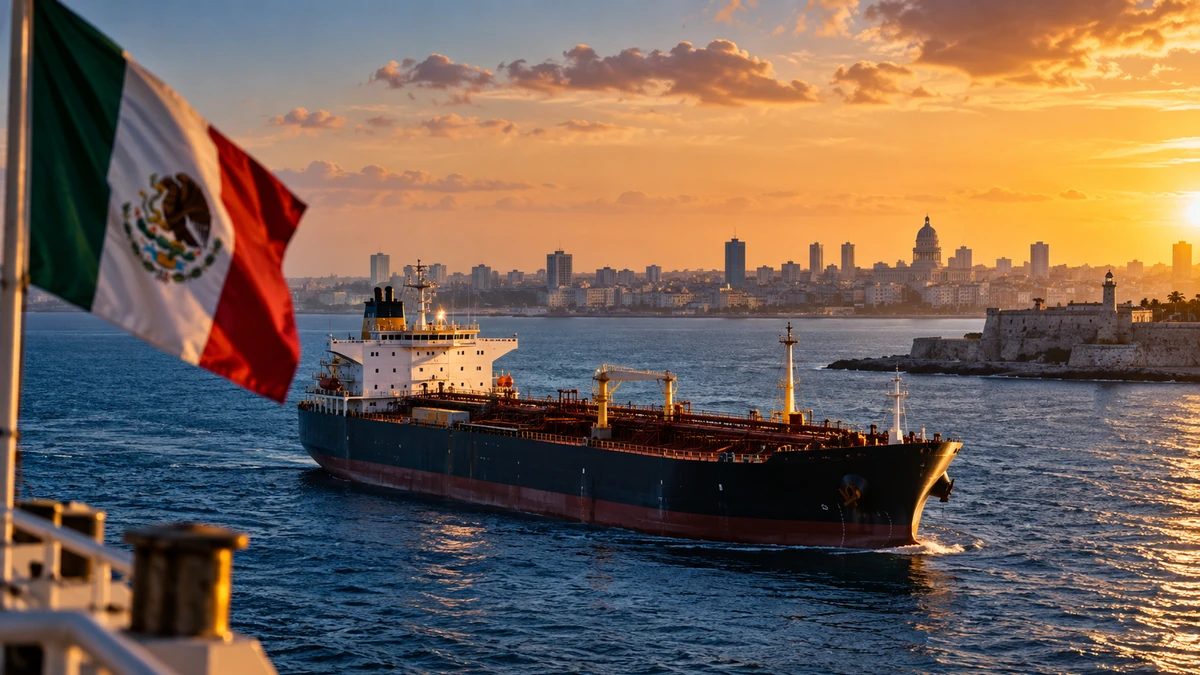 Tàu chở dầu ngoài khơi Cuba với đường chân trời Havana phía xa, gợi hình ảnh dòng cung nhiên liệu Mexico - Cuba bị gián đoạn