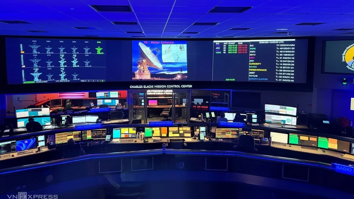 Trung tâm vận hành hệ thống ăng-ten vô tuyến toàn cầu của NASA trong Mạng lưới Không gian Sâu (Deep Space Network - DSN), tại trụ sở NASA JPL, tháng 9/2026. Ảnh:Lưu Quý