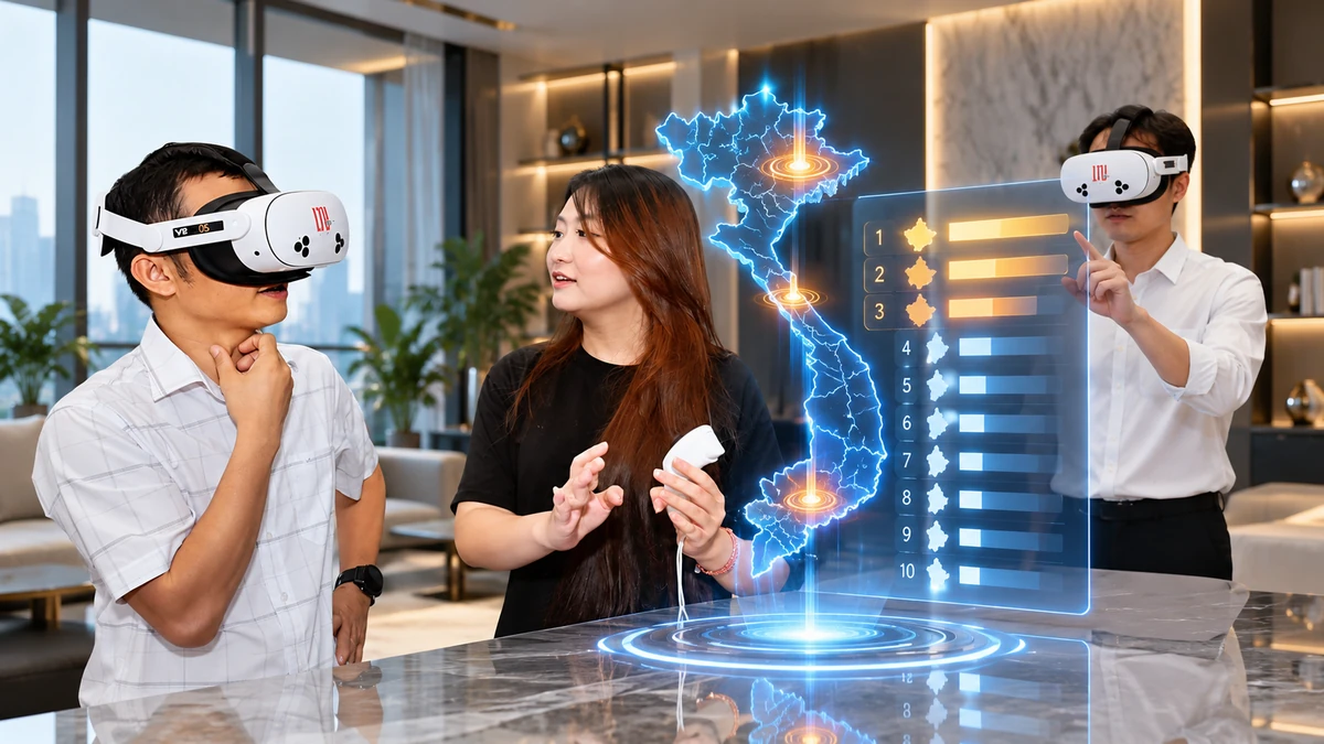 Bản đồ Việt Nam hiện đại kết hợp bảng xếp hạng trực quan 10 địa phương dẫn đầu PII 2026, nhấn mạnh Hà Nội, TP.HCM và Hải Phòng
