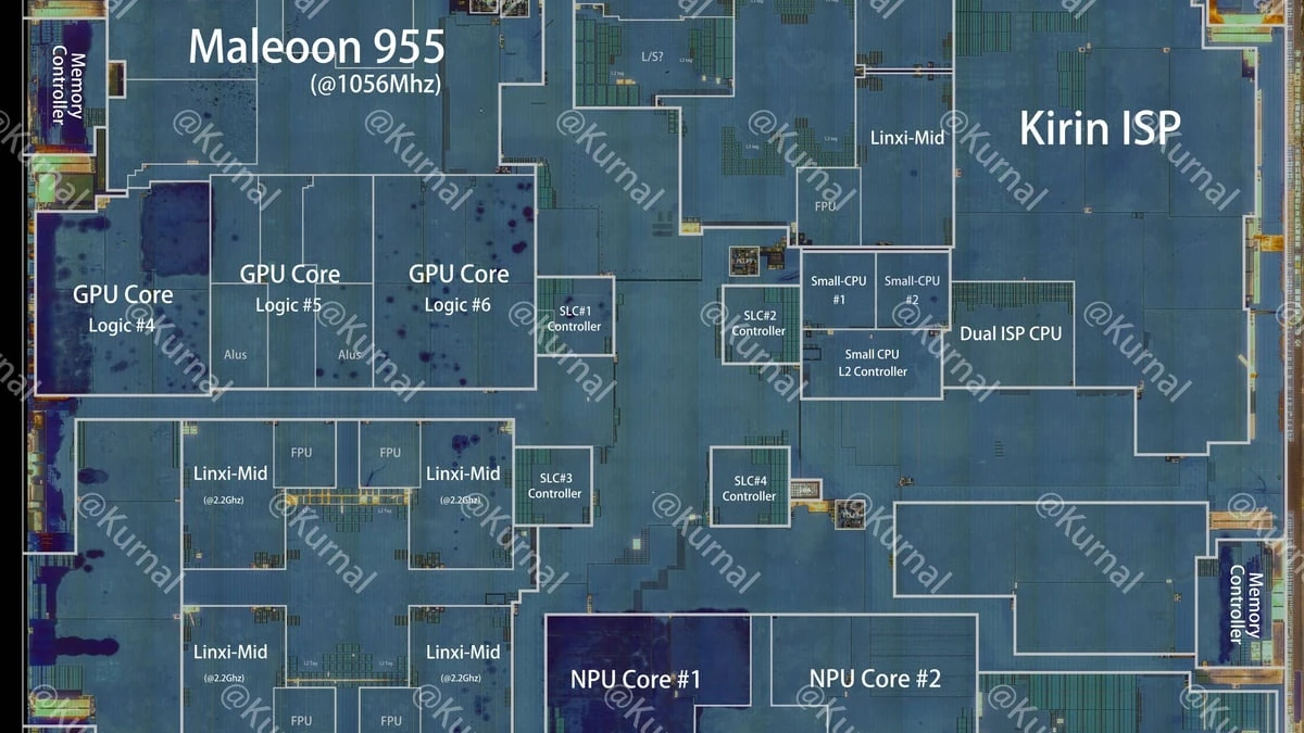 Die shot chip Kirin 9050 Pro từ Kurnal Insights cho thấy cách HUAWEI làm kiến trúc LogicFolding...