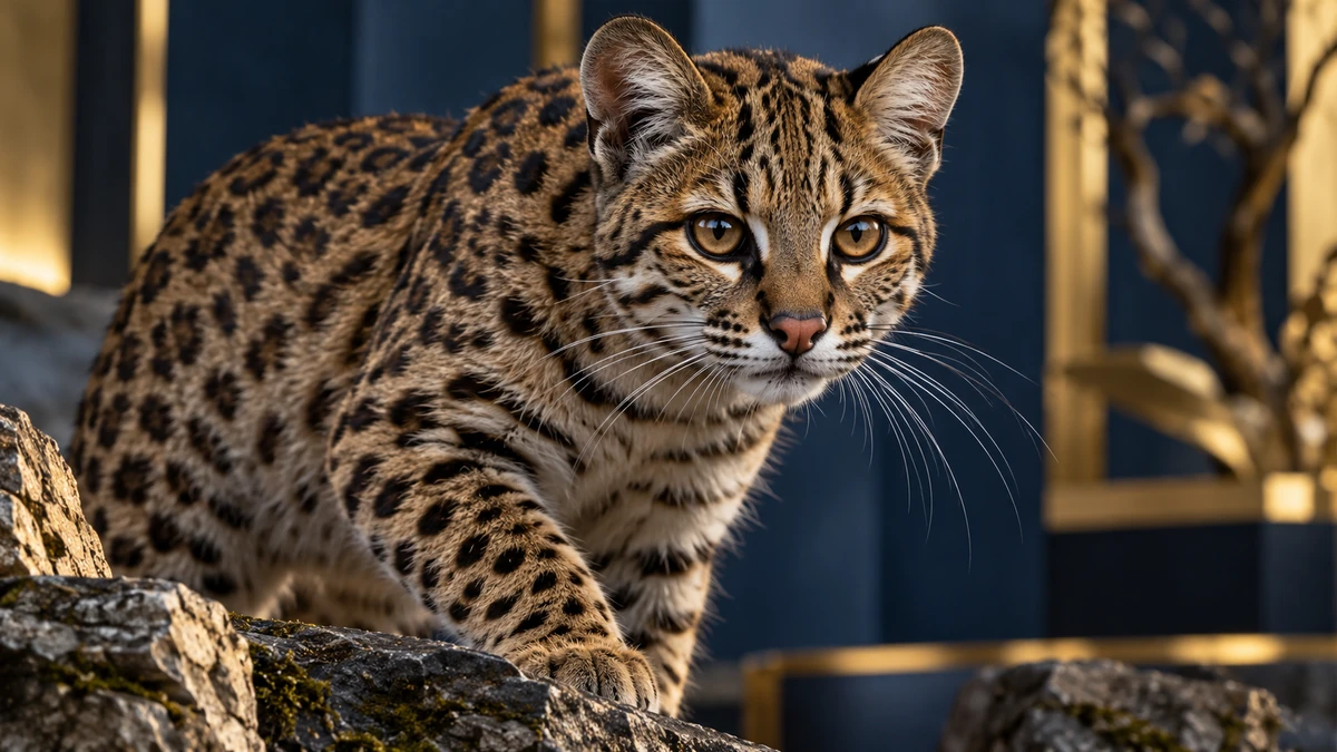 Cận cảnh Leopardus tilcayo với khuôn mặt, bộ lông đốm và các hoa văn đặc trưng được thể hiện rõ để làm nổi bật những đặc điểm hình thái.