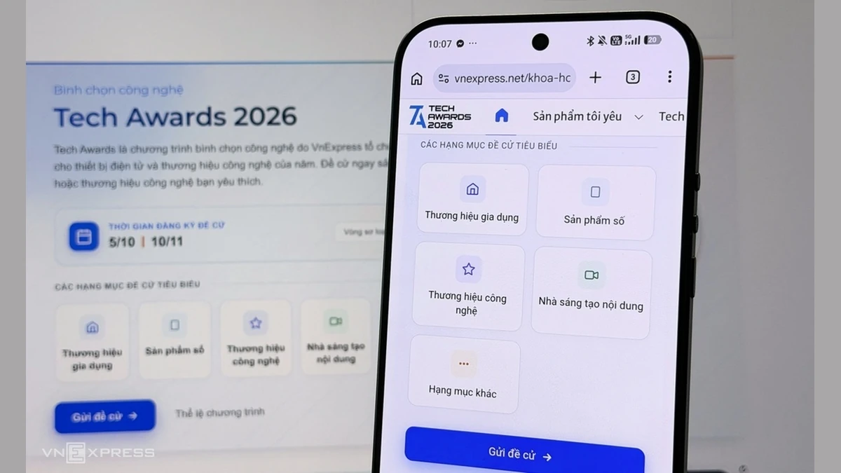Giao diện cổng nhận đề cử Tech Awards 2026. Ảnh:Hoài Anh