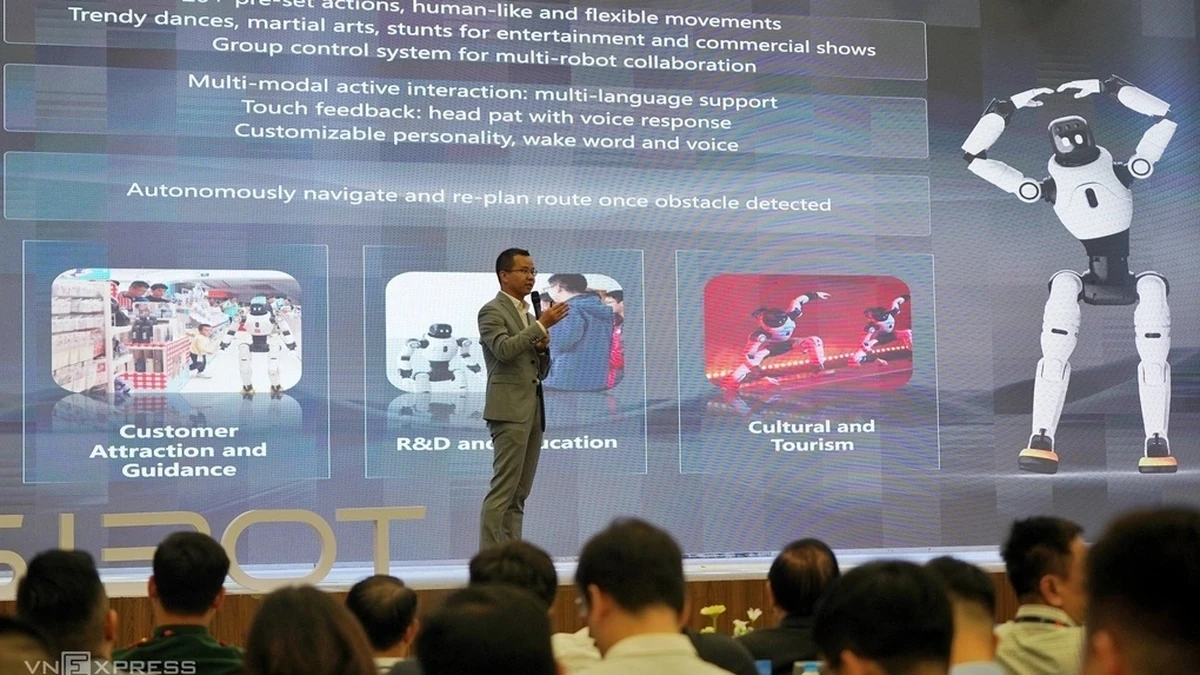 Ông Abel Deng, đại diện Agibot, chia sẻ tại sự kiện. Ảnh:Lưu Quý