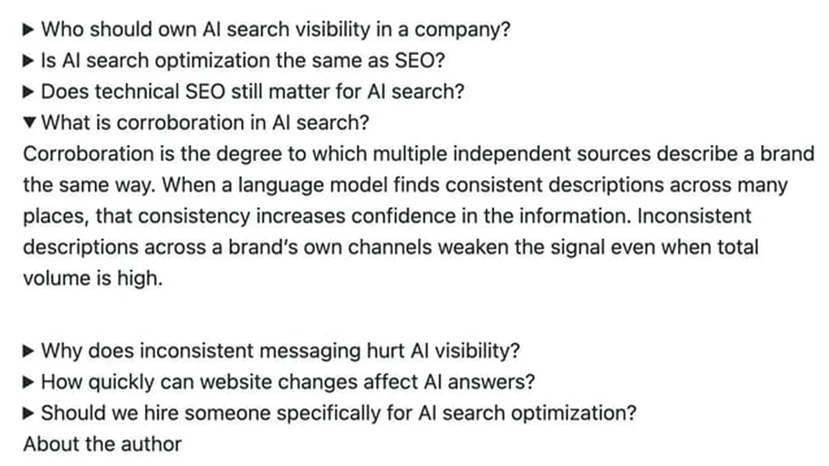 short question and answer block on a website